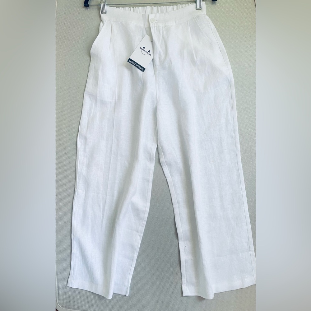 Women's White Wide Leg Pants 
100% Linen